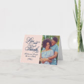 Love and Thanks Blush Navy Wedding Photo Bedankkaart (Voorkant)