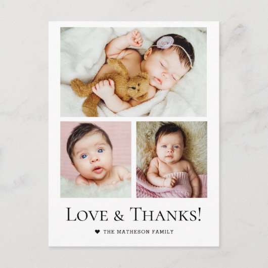 Love and Thanks Custom photo Collage Baby Shower Briefkaart (Voorkant)