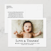 Love and Thanks Horizontal Baby Photo Birth Stats Briefkaart (Voorkant / Achterkant)