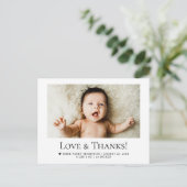 Love and Thanks Horizontal Baby Photo Birth Stats Briefkaart (Staand voorkant)