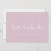 Love and Thanks Minimal script heart photo pink Bedankkaart (Voorkant)
