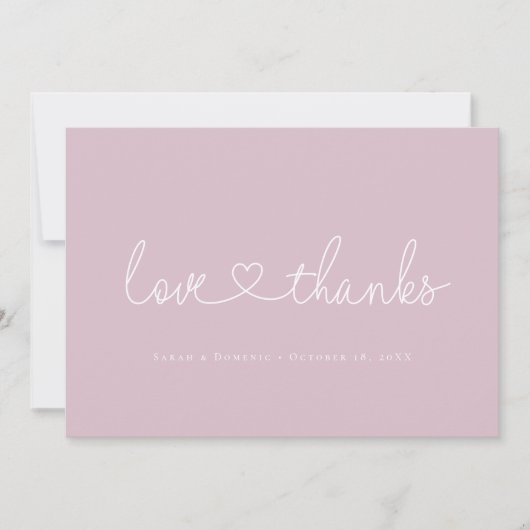 Love and Thanks Minimal script heart photo pink Bedankkaart (Voorkant)