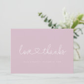 Love and Thanks Minimal script heart photo pink Bedankkaart (Staand voorkant)