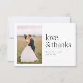 Love and Thanks Minimalist Chic Photo Wedding Bedankkaart (Voorkant)