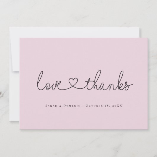 Love and Thanks Minimalist script heart photo pink Bedankkaart (Voorkant)