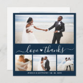 Love and Thanks Navy Script Photo Collage Wedding (Voorkant / Achterkant)
