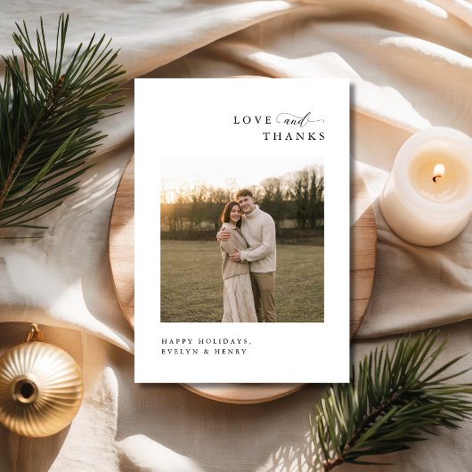 Love and Thanks | Newlywed Christmas Boho Photo Bedankkaart