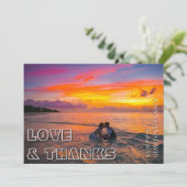 Love and Thanks Wedding Photo Terracotta Back Bedankkaart (Staand voorkant)