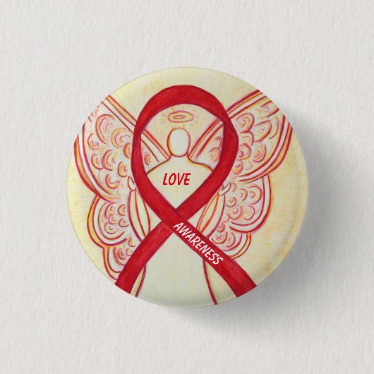 Love Angel Awareness Ribbon Pins Ronde Button 3,2 Cm (Voorkant)