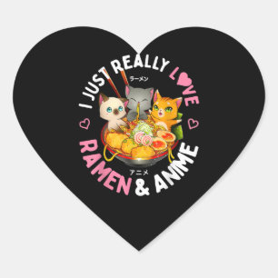 Love Anime and Ramen Japanese Noodles Cat Kawaii Hart Sticker