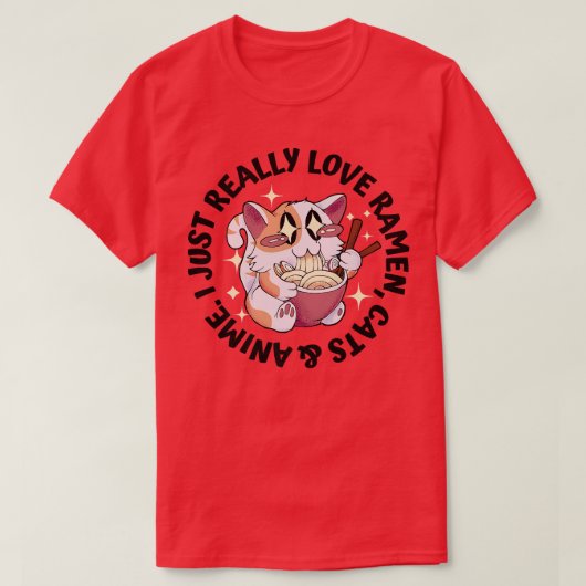 Love Anime, Cats & Ramen - Japanese Girl Moe Otaku T-shirt (Design voorkant)