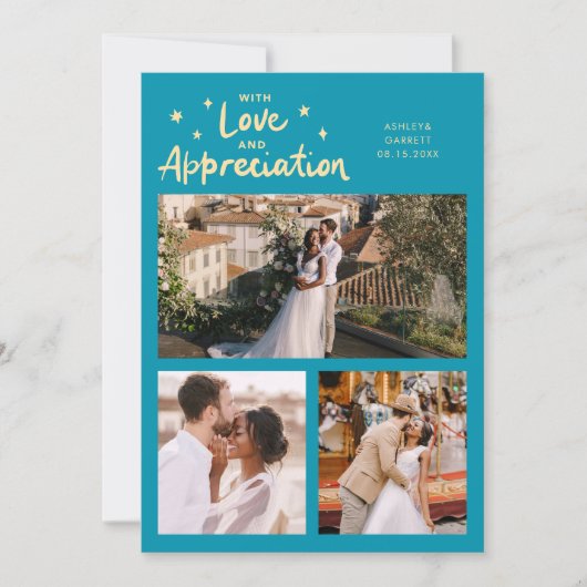 Love Appreciation Wedding Multi Photo Aqua Blue Bedankkaart (Voorkant)
