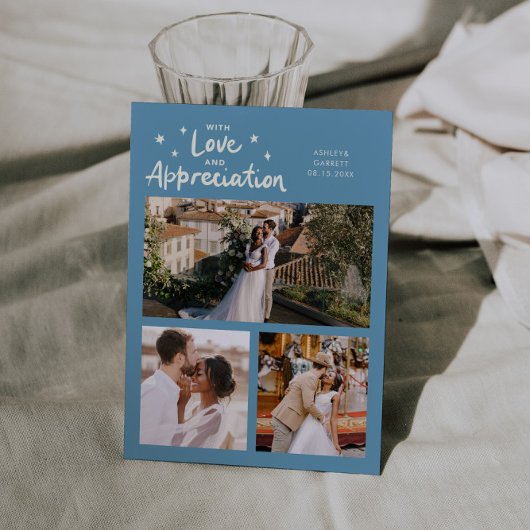 Love Appreciation Wedding Multi Photo Denim Blue Bedankkaart