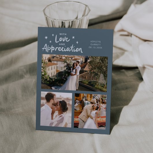 Love Appreciation Wedding Multi Photo Slate Blue Bedankkaart
