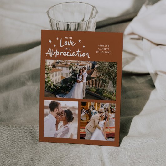 Love Appreciation Wedding Multi Photo Terracotta Bedankkaart