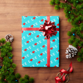 LOVE Aqua Blue Cadeaupapier