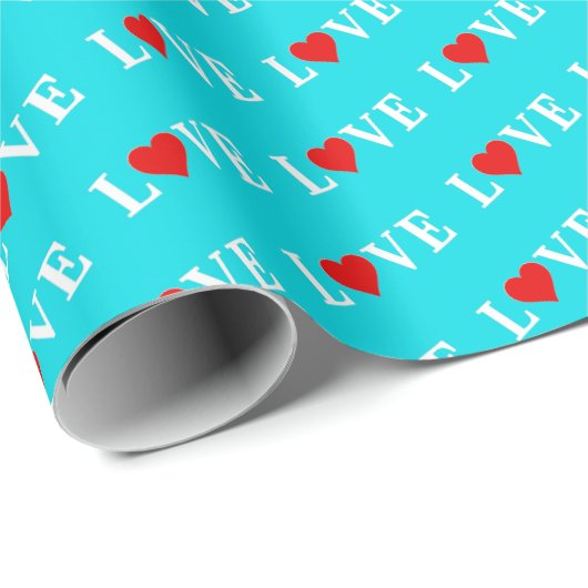 LOVE Aqua Blue Cadeaupapier (Rol Hoek)