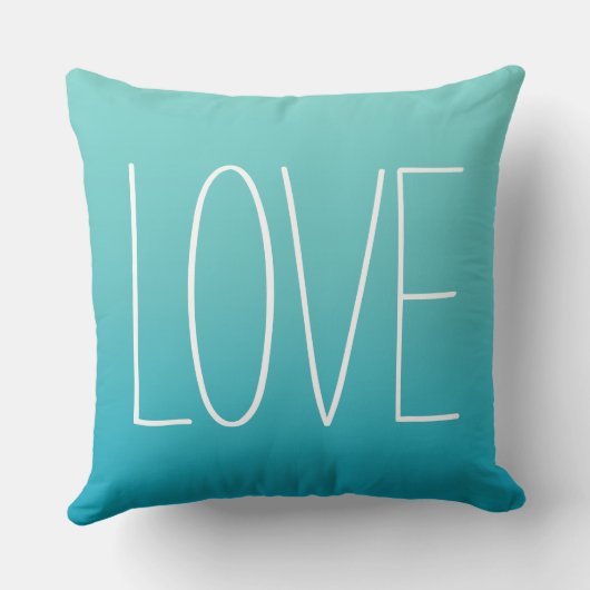 Love Aqua Blue Modern Simple Typography Kussen (Achterkant)