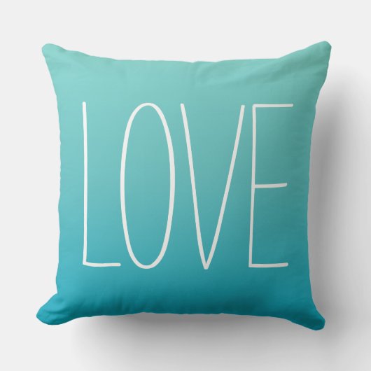 Love Aqua Blue Modern Simple Typography Kussen (Voorkant)