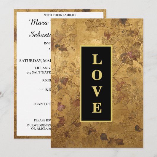 *~ LOVE AR66 RSVP QR Elegant Gold Wedding Kaart (Voorkant / Achterkant)