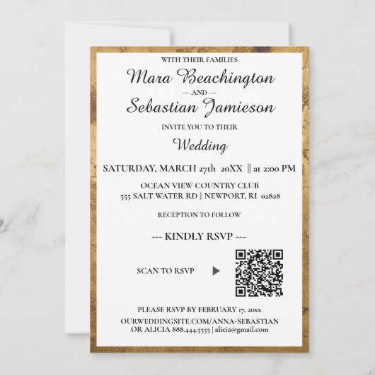 *~ LOVE AR66 RSVP QR  Gold Wedding Kaart (Achterkant)