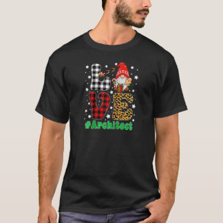 Love Architect Gnome Christmas Leopard Plaid Xmas  T-shirt