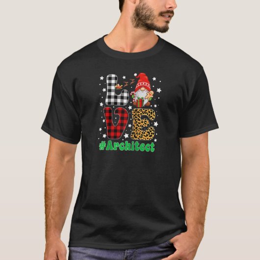 Love Architect Gnome Christmas Leopard Plaid Xmas T-shirt (Voorkant)