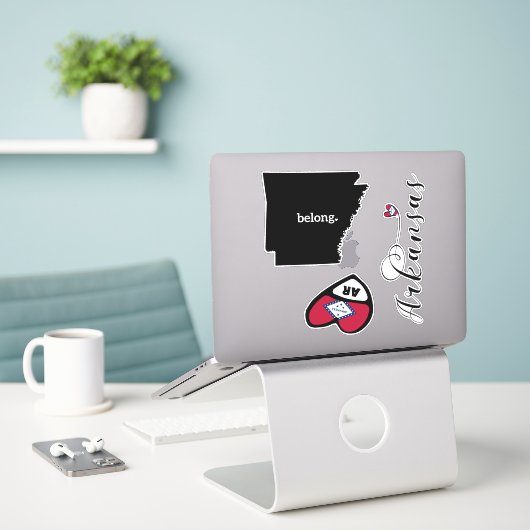 Love Arkansas, 3 verschillende Design, die cut Sticker (Laptop op bureau)