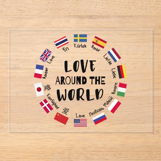 Love Around the World Languages  Acryl Uitnodigingen (Voorkant)