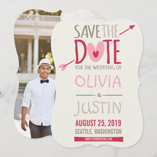 Love Arrow & Hearts Whimsical Photo Save the Date (Voorkant / Achterkant)