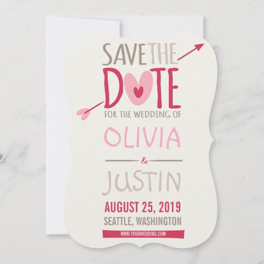 Love Arrow & Hearts Whimsical Photo Save the Date (Voorkant)