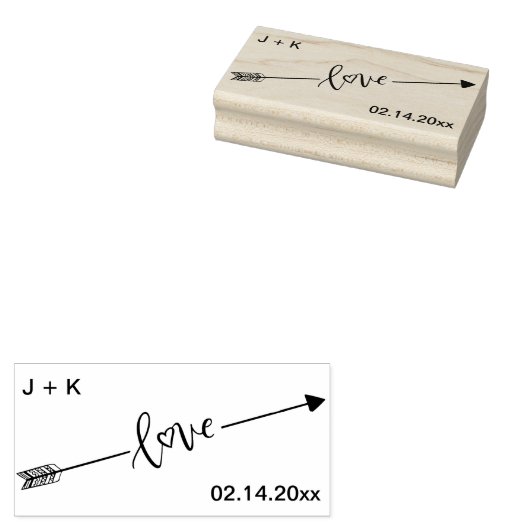 Love Arrow Initialen en datum Rubberstempel (Gestempeld)
