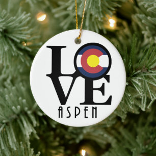LOVE Aspen Colorado Keramisch Ornament