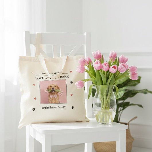 Love at First Bark Personalized Dog  Tote Bag