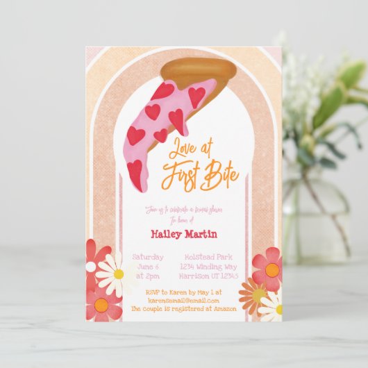 Love at First Bite Pizza Party Vrijgezellenfeest Kaart (Staand voorkant)