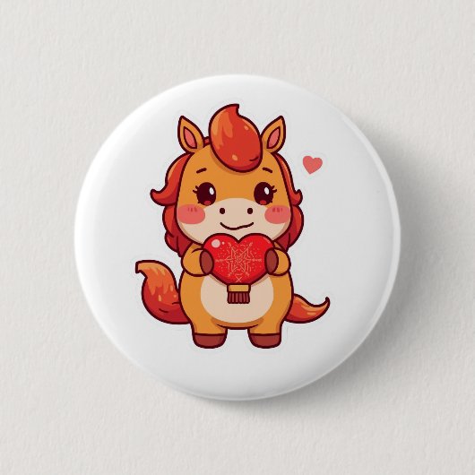 Love at First Gallop Fire Horse Valentine Chinese  Ronde Button 5,7 Cm (Voorkant)