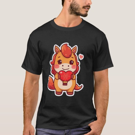 Love at First Gallop Fire Horse Valentine Chinese  T-shirt (Voorkant)