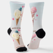 Love at First Lick: Bichon & Cat Ice Cream Art Sokken (Gebogen)