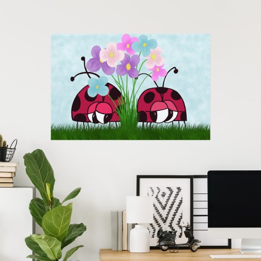 Love at First Sight Cute Ladybug Illustration Poster (Thuiskantoor)