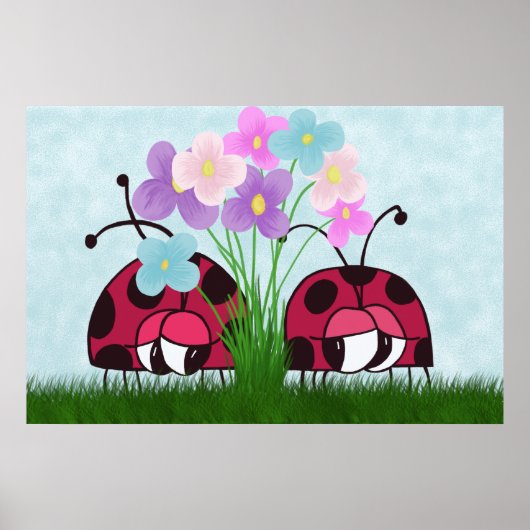 Love at First Sight Cute Ladybug Illustration Poster (Voorkant)