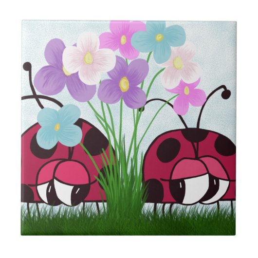 Love at First Sight Cute Ladybug Illustration Tegeltje (Voorkant)