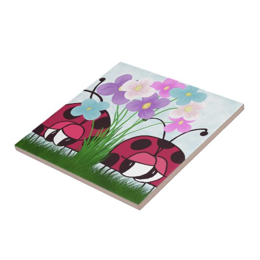 Love at First Sight Cute Ladybug Illustration Tegeltje (Zijkant)
