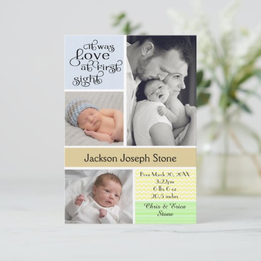 Love at First Sight Kleurrijke Collage - 3x5 Boy Aankondiging (Staand voorkant)