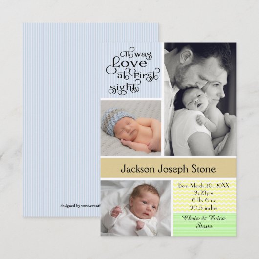 Love at First Sight Kleurrijke Collage - 3x5 Boy Aankondiging (Voorkant / Achterkant)