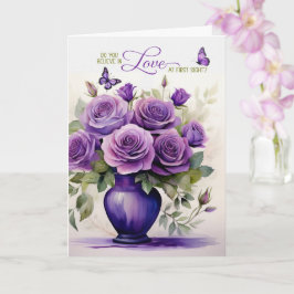Love at First Sight Vase of Purple Roses Romantic Kaart