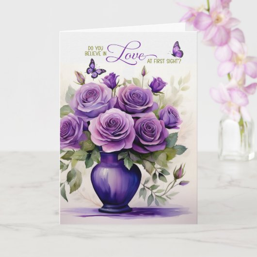 Love at First Sight Vase of Purple Roses Romantic Kaart (Orchidee)