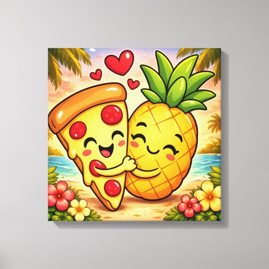 Love at First Slice - Pizza Meets Pineapple Canvas Afdruk (Voorkant)