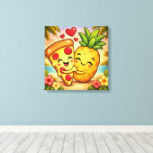 Love at First Slice - Pizza Meets Pineapple Canvas Afdruk (Insitu (Houten vloer))