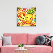 Love at First Slice - Pizza Meets Pineapple Canvas Afdruk (Insitu (Woonkamer))