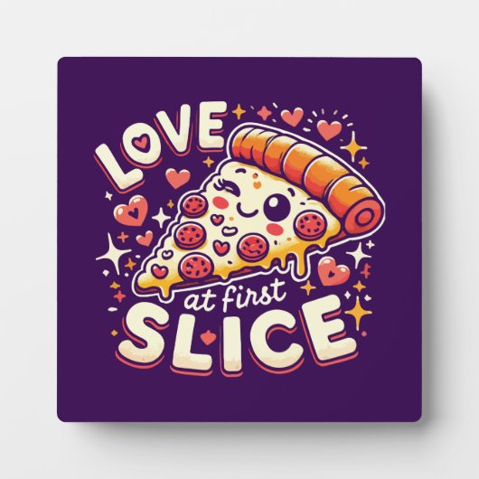 Love at First Slice, Schattige Grappige Pizza Love Fotoplaat (Voorkant)